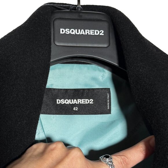 Dsquared2 Georgina Black Bonded Wool Crystal Buttons Coat - Picture 7 of 12